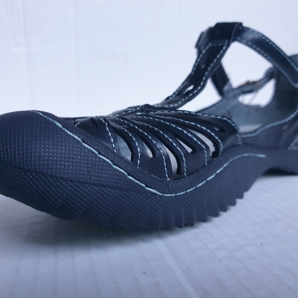 JBU Wm Melon Black Memory Foam Vegan Cutout Leather Sneakers Velcro T-Strap 7.5 - Picture 9 of 16